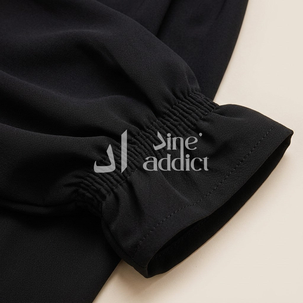 Abaya Mounira – Soie de Medine Noir, détail du tissu