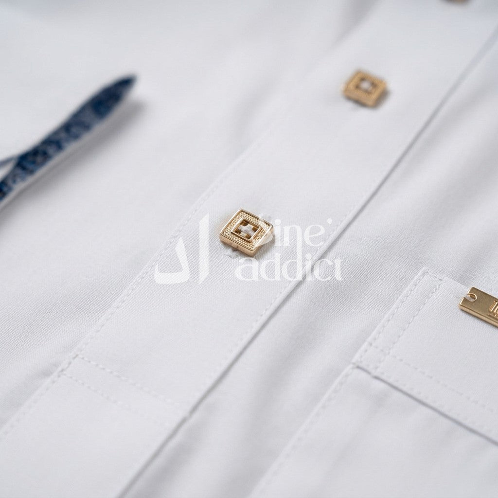 Qamis chemise Adam avec pantalon Zein, détail du tissu