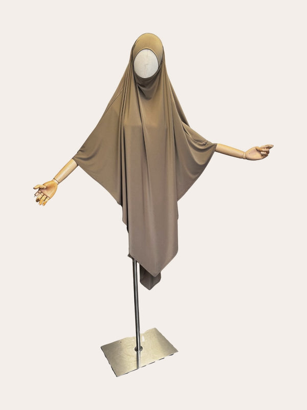 Khimar jersey premium, long couleur taupe