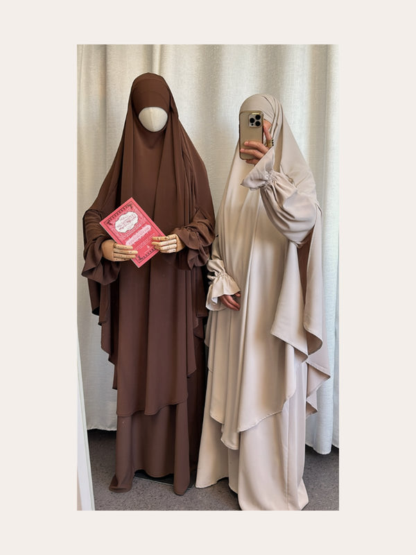 Khimar soie de medine Maxi arrondi avec fente beige
